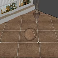 Brown Tile Floor With White Grout Lines Decorative Sphere And Vase In Indoor Space