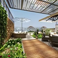 Tranquil Garden Landscape Design With Wooden Deck Greenery Wall And Outdoor Furniture