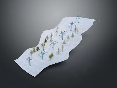 Wood And Stone Model Featuring Wavy Structure With Trees And Utility Poles 3d model