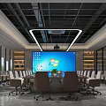 Modern Conference Room Interior With Large Screen Long Conference Table And Comfortable Chairs