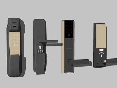 Contemporary Smart Door Lock Designs With Black Gold Finishes And Digital Keypads 3d model