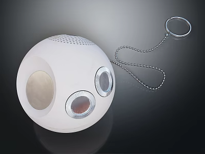 White Spherical Living Accessory With Circular Openings And Hanging Chain Design 3d model