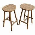 Two Wooden Bar Stools With Round Seat And Crossed Support Legs