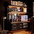 Black Storage Shelf Black Hole Board Lifting Desk Study Desk Computer Desk Chassis Monitor Carpet Projector Books 3d model