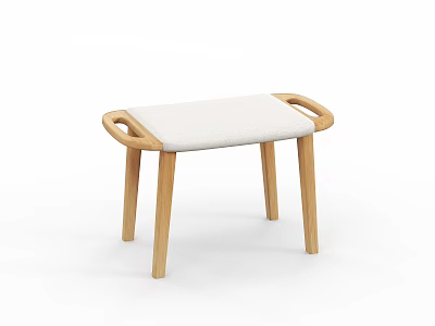 Modern Minimalist Stool With Wooden Legs Upholstered Seat And Armrests 3d model