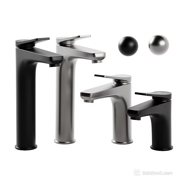 Stylish Modern Black and Silver Faucets Featuring Sleek Design and Decorative Balls 3d model 