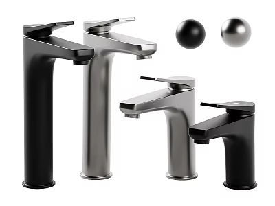 Stylish Modern Black and Silver Faucets Featuring Sleek Design and Decorative Balls 3d model