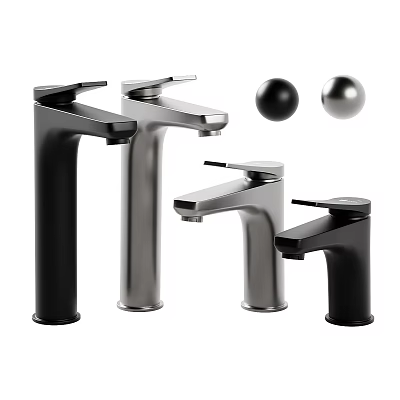 Stylish Modern Black and Silver Faucets Featuring Sleek Design and Decorative Balls 3d model