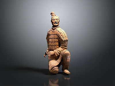 Ancient Terracotta Warrior Sculpture in Kneeling Archer Pose With Detailed Armor Design 3d model