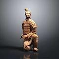 Ancient Terracotta Warrior Sculpture in Kneeling Archer Pose With Detailed Armor Design