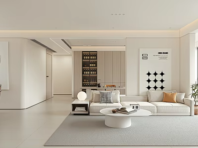 Modern Living Dining Room Interior With Light Sofa Coffee Table Area Rug And Decorative Art 3d model