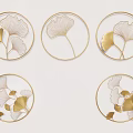 Decorative Gold Ginkgo Leaf Metal Wall Decor with Circular Frame Design 3d model