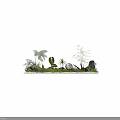 Indoor Plant Combination With Ferns Monstera Leaves Palm Plants Rocks Pebbles And Glowing Sphere