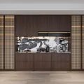 Modern Dark Brown Cabinetry With Marble Backsplash And Lattice Side Panels In Contemporary Kitchen Interior