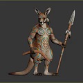 Aboriginal Style Kangaroo With Colorful Tribal Patterns Holding Spear And Staff