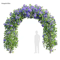 Beautiful Arched Pergola In Outdoor Garden With Purple Flowers And Green Leaves