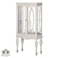 White Cabinet With Glass Doors And Gold Accents On Carved Legs