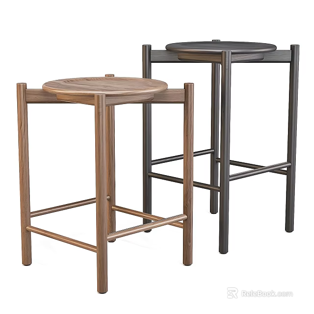 Modern Side Tables With Round Wooden And Metal Tabletops And Slim Legs 3d model 