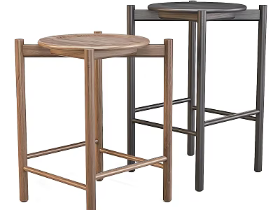 Modern Side Tables With Round Wooden And Metal Tabletops And Slim Legs 3d model