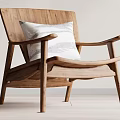 Natural Wooden Accent Chair With White Textured Cushion And Minimalist Design