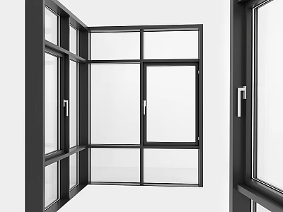Modern Aluminum Casement Window With Black Frame And Double Glass Design 3d model