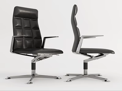 Modern Black Leather Office Chair With Padded Backrest And Metal Base 3d model