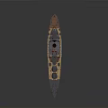 Military Warship Water Transport Vehicle Featuring Turrets Deck And Smokestack Design