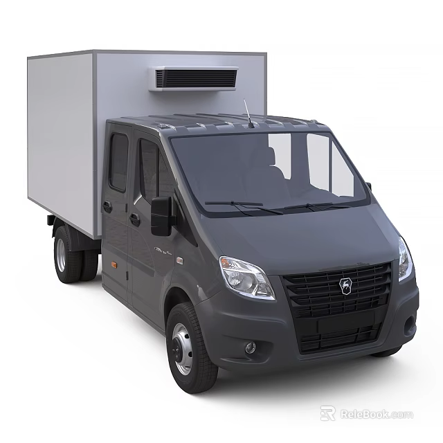 Gray Refrigerated Cargo Van With Roof Mounted Cooling Unit For Transportation 3d model 