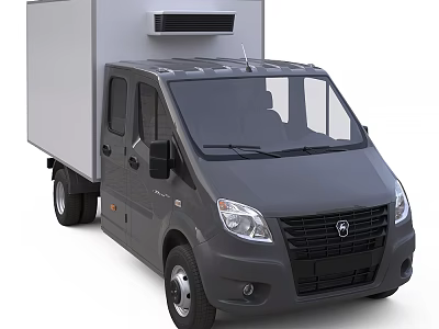 Gray Refrigerated Cargo Van With Roof Mounted Cooling Unit For Transportation 3d model