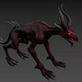 Fierce Red Horned Game and Movie Character with Glowing Eyes Sharp Fangs and Claws