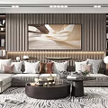 Modern Living Room Interior With Large Artwork Sofa Armchair Coffee Table And Zebra Rug