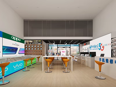 VIVO Digital Store Interior With 5G Phones Display Counters And Mobile Repair Service 3d model