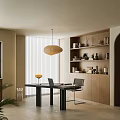 Modern Log Style Study Desk Bookcase Soft Decoration 3d model