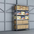 Industrial Storage Shelving Unit With Multiple Cardboard Boxes And Mandarin Crates