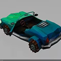 3D Model Convertible Car With Green And Blue Body Low Poly Style Red Rim Wheels