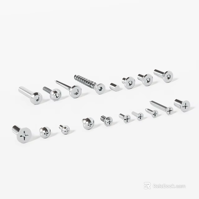Assorted Hardware Tools Including Metal Screws and Bolts for Various Applications 3d model