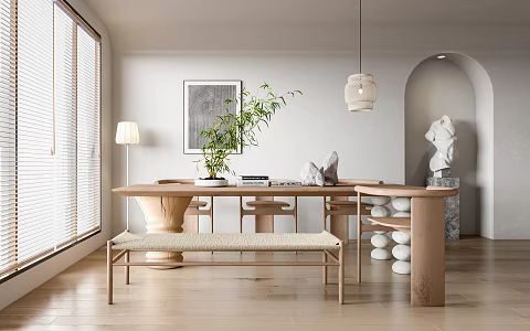 Quiet restaurant table and chair combination 3d model