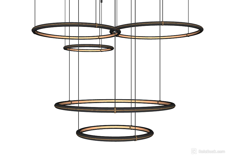 Modern Stylish Chandelier With Multiple Circular Metal Rings Hanging Interior Design 3d model 