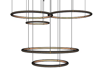 Modern Stylish Chandelier With Multiple Circular Metal Rings Hanging Interior Design 3d model