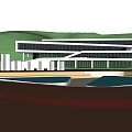 Modern School Building With Geometric White Structure Green Hillside And Open Square
