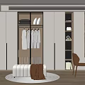 Modern Cloakroom Interior Design With Glass Door Cabinets Storage Bench And Wooden Floor