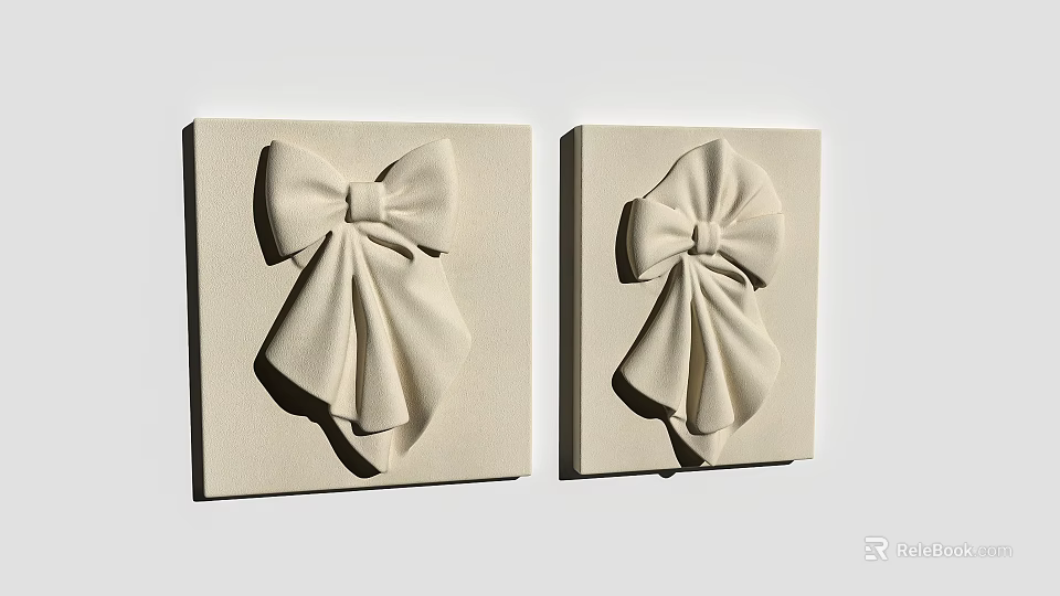 Beige Square Wall Decor With 3D Bow Design Set of Two For Home Interior 3d model 