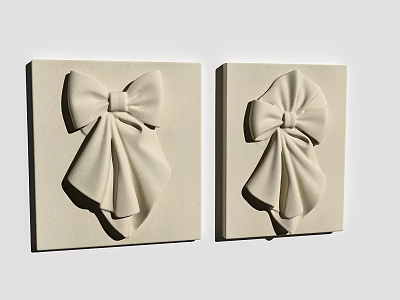 Beige Square Wall Decor With 3D Bow Design Set of Two For Home Interior 3d model