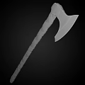Handcrafted Ornate Axe with Purple Brown Wrapped Handle and Silver Decorative Head on Wooden Log