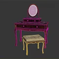 Vintage Wooden Dressing Table With Green Marble Top Round Mirror Drawers And Patterned Stool