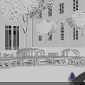 Modern Landscape Seating In Urban Plaza With Trees Street Lamps And Curved Design