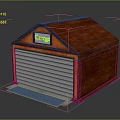 Small Wooden Garage With Red Roof White Roller Door And Blue Mat