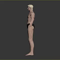 3D Male Character Standing with Outstretched Arms in Black Briefs Against Gray Black Gradient Background