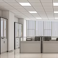 Modern Public Office Area With Workstations Glass Partitions And Ceiling Lights 3d model