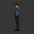 Game Movie Character Of Police Officer In Blue Uniform With Cap And Badge Arms Outstretched